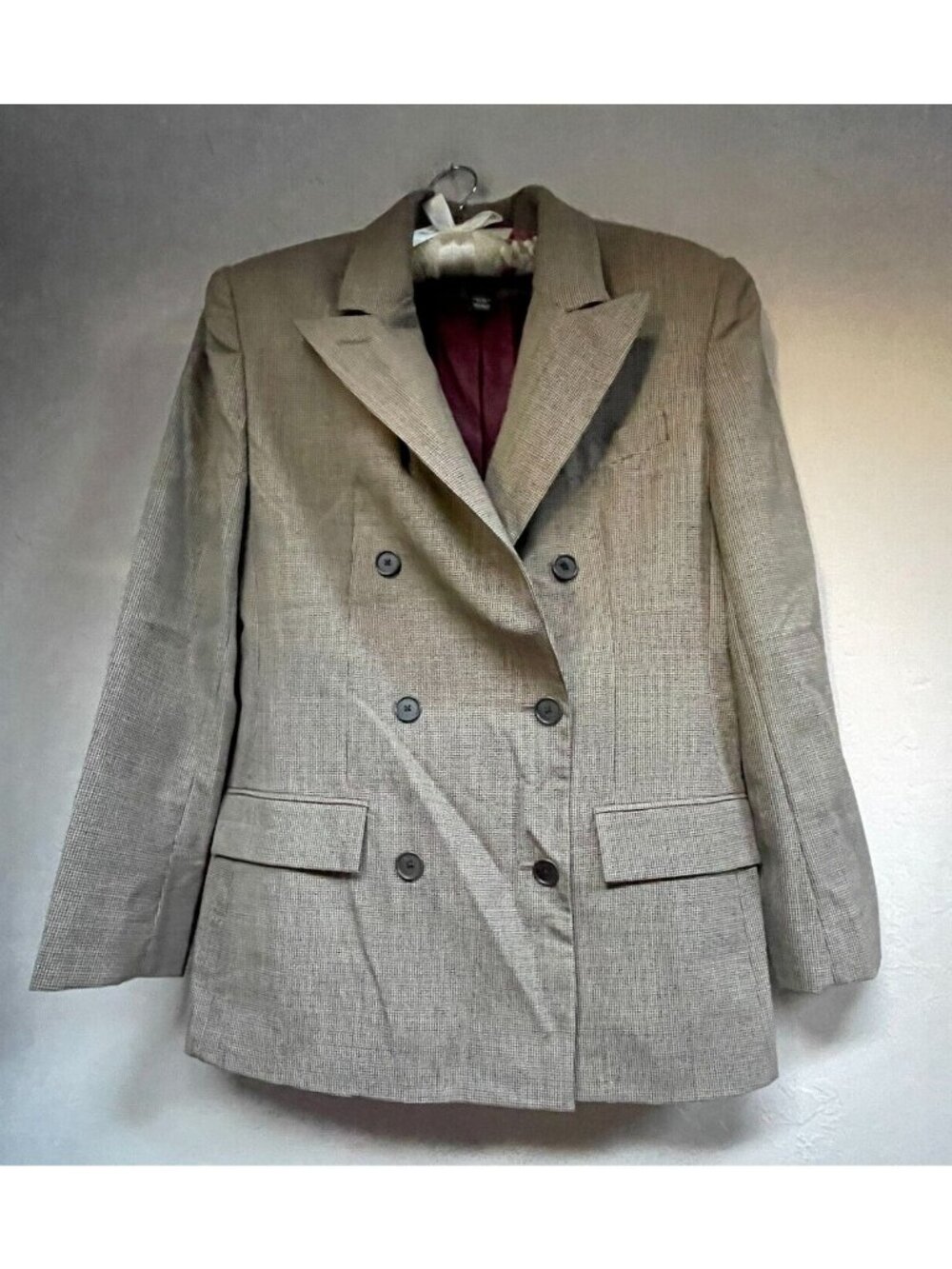 Ralph Lauren Womens Houndstooth Double Breasted Blazer Size 10 Brown Wool Career